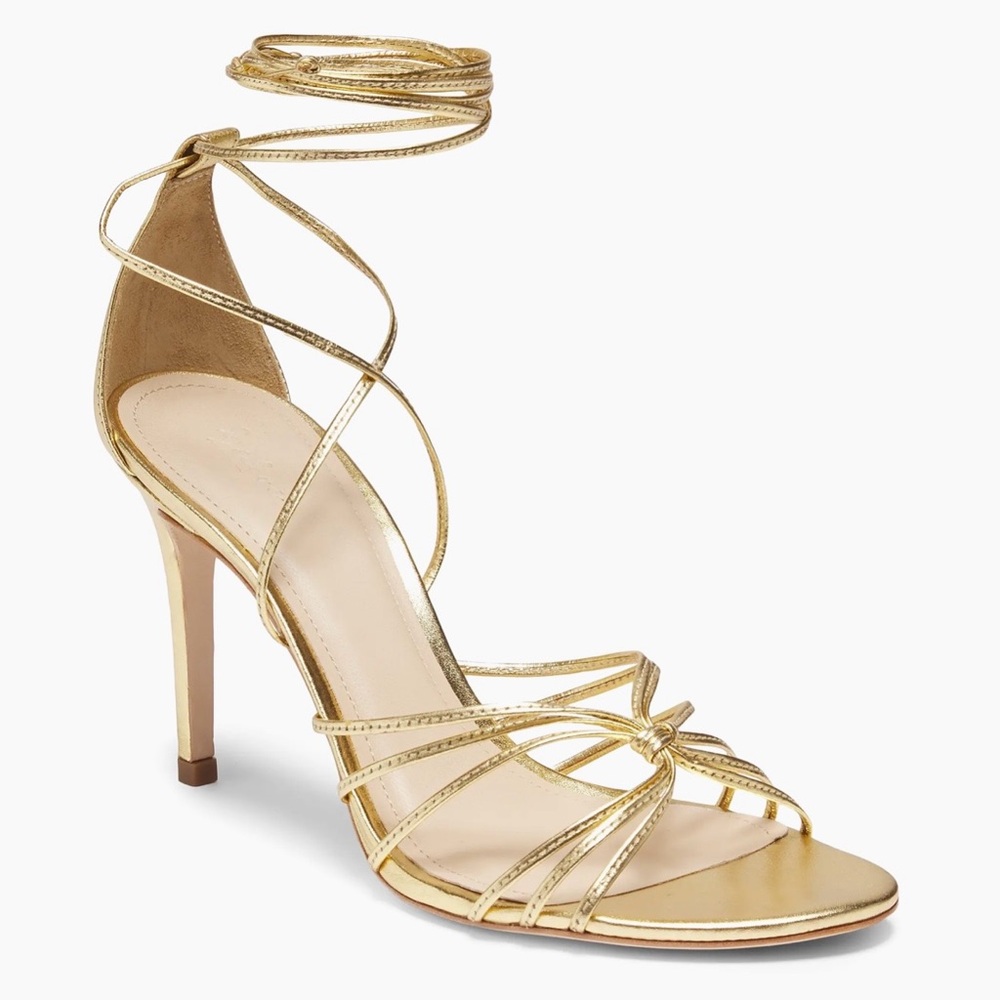NWT 22élevé Gold Leather High Ankle-Wrap Sandals 38/8